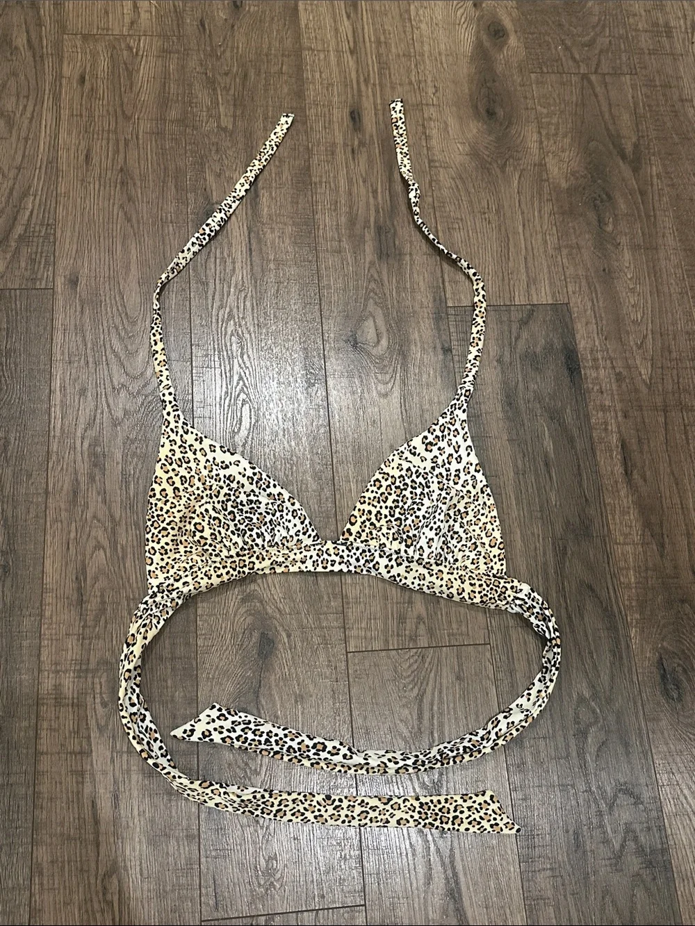 Victoria’s Secret Leopard Print Halter Triangle Swim Top White/Tan/Black Large